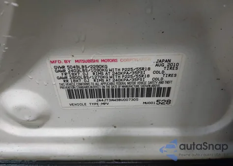 2011 Mitsubishi Outlander Se из США, поврежденный, VIN JA4JT3AW3BU007305